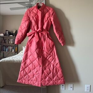 Vintage Eddie Bauer pink/coral goose down maxi full length jacket fits xs/s